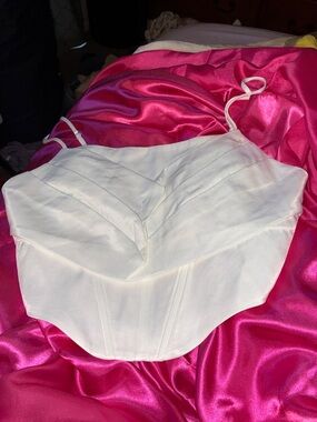 Elodie Cream Bustier Crop Top with Spaghetti Straps